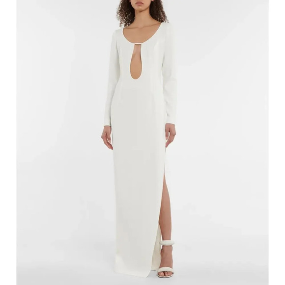 Monot Cutout Open Back Crepe Gown Off White Size 6 - Picture 2 of 11